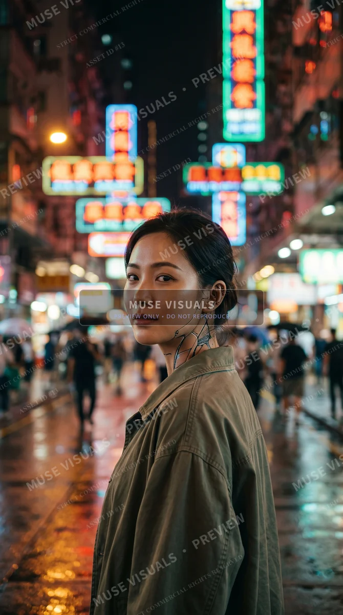 赛博港风回眸·仿生人街头电影肖像